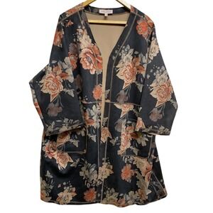 Philosophy Open Front Cardigan Duster Floral Faux Suede Women's 3X
